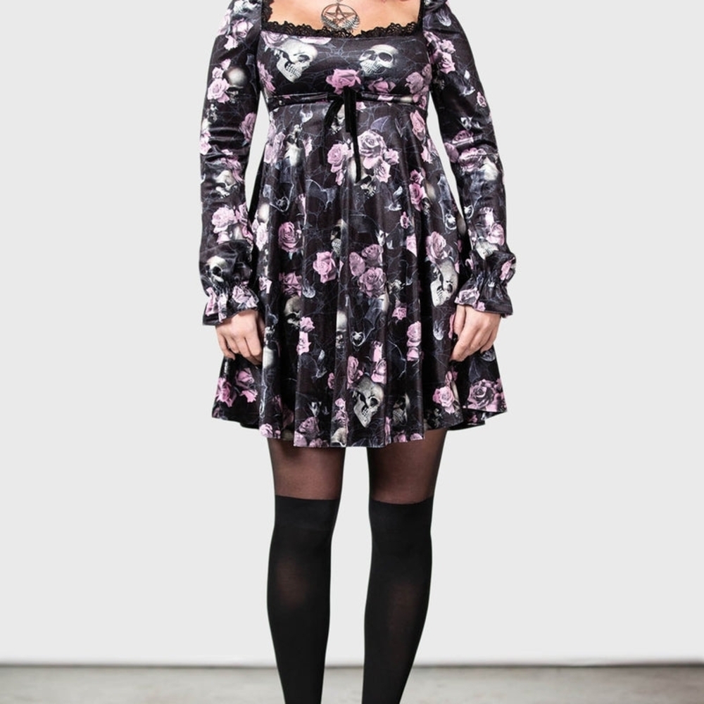 Killstar Black and Pink Floral Long Sleeve Dress